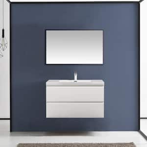 35.44 in W x18.9 in. D Wall-Mounted Bath Vanity in High Glossy White with white glossy Resin Top