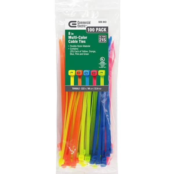 Commercial Electric 8 in. Cable Tie, Assorted (100-Pack)