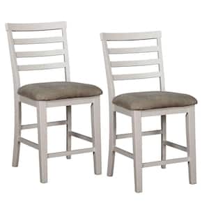 White and Beige Wooden Counter Height Dining Side Chairs (Set of 2)