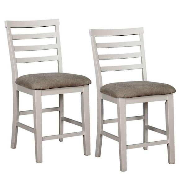 Benjara White and Beige Wooden Counter Height Dining Side Chairs (Set of 2)