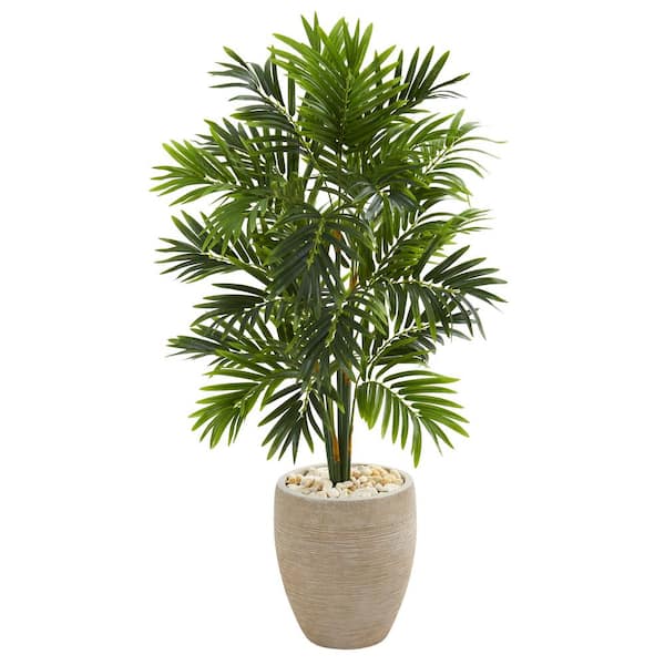 Nearly Natural Indoor 4 ft. Areca Artificial Palm Tree in Sand Colored Planter