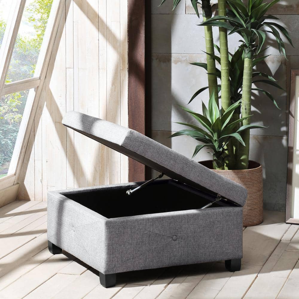 Charcoal Tufted Square Storage Ottoman with Graduated Legs