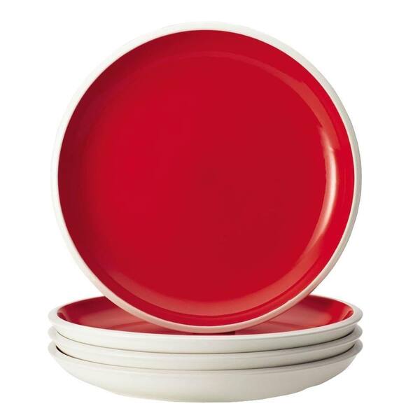 Rachael Ray Dinnerware Rise 4-Piece Stoneware Dinner Plate Set in Red