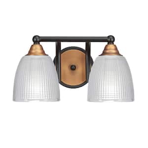 Madison 7.25 in. 2-Light Bath Bar, Matte Black and Brass, Clear Ribbed Glass Vanity Light