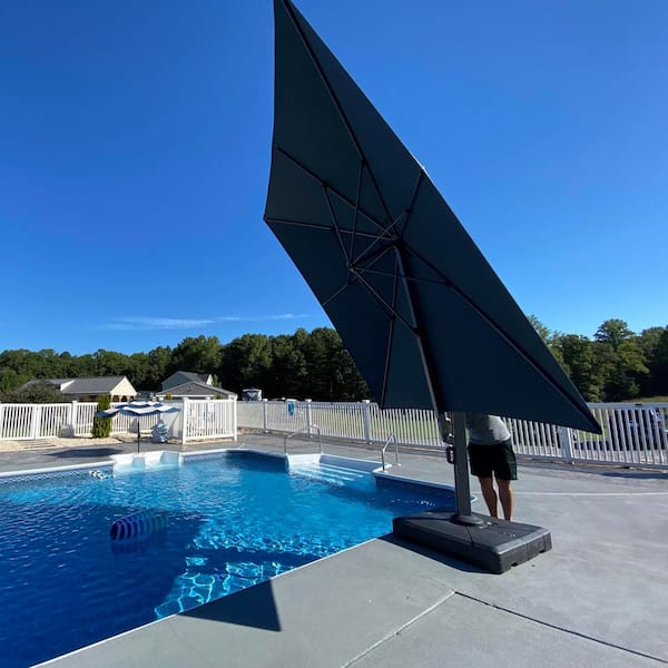 10 ft. x 13 ft. Large Windproof Aluminum Outdoor Cantilever offset 360° Rotation Patio Umbrella with Base, Gray