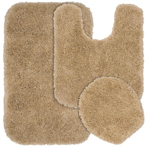 Serendipity Taupe 21 in. x 34 in. Washable Bathroom 3-Piece Rug Set