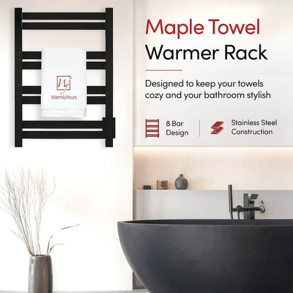 Classic Maple 8-Bar Electric Hardwired Towel Warmer in Matte Black