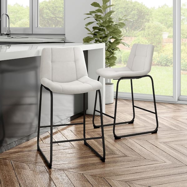 Furniture of America Winterfield 22.5 in. White Low Back Metal Counter Height Stool with Chenille Fabric Seat Set of 2