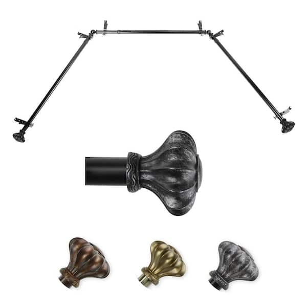 EMOH 13/16" Dia Adjustable 20"-36", 38"-72" Bay Window Curtain Rod with Axel Finials in Black