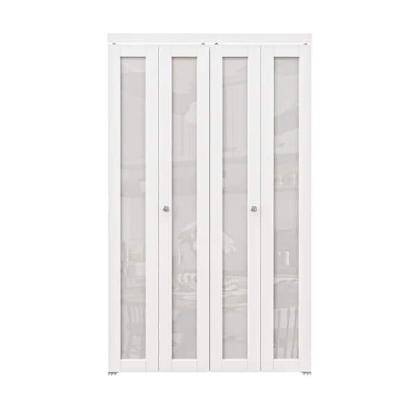 ARK DESIGN 48 in. x 80 in. 1-Lite Tempered Frosted Glass Solid Core White Finished MDF Interior Closet Bi-Fold Door with Hardware