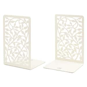 Book Shelves Metal for Home Office Heavy Books, Book Shelf Holder, Home Decorative Set of 2, White Leaves Bookends