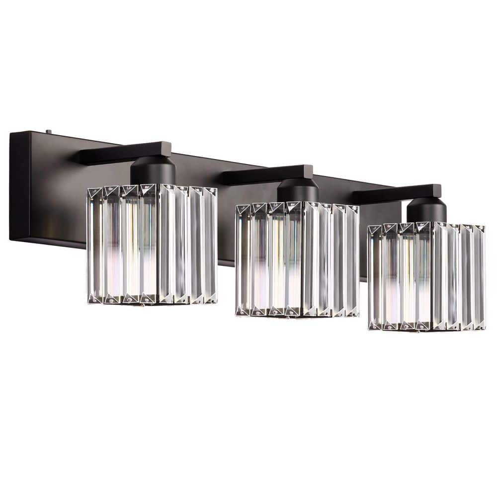 24 in. 3-Light Black Square Crystal Bathroom with 3CCT Function Integrated LED Vanity Light Fixture price history on PriceWatchPro