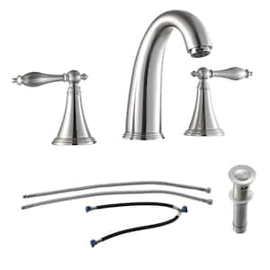 8 in. 2 Handle 3 Hole Widespread Bathroom Faucet for Sink in Brushed Nickel