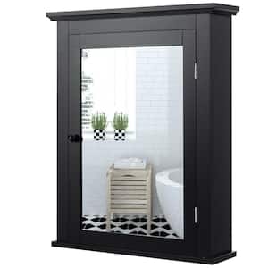 22 in. W x 6 in. D x 27.5 in. H Black Bathroom Wall Cabinet Adjustable Shelf Medicine Storage with Mirrored Door
