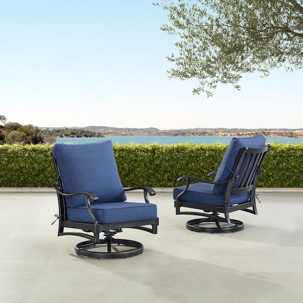 Oakland Living Pair of Black Aluminum Deep Seating Swivel Rocker Club Chairs with Cushions
