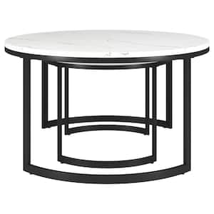 36 in. Black Round Faux Marble Coffee Table