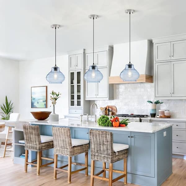 Jasslynn 60 Watt 1 Light Blue Modern Pendant Light with Bell Glass Shade for Dining Room Foyer Bathroom Kitchen Island