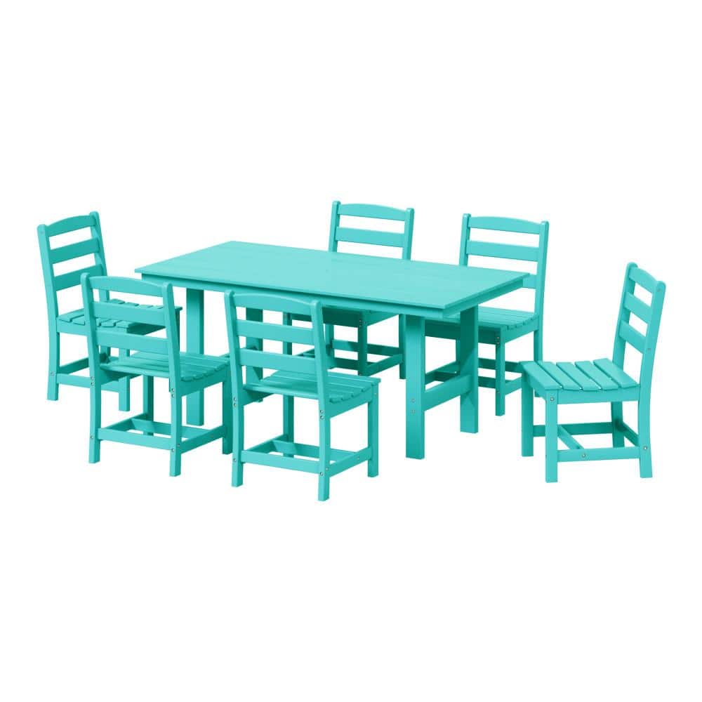 Shoreside 7-Piece All Weather HDPE Plastic Outdoor Patio Dining Set w/ Side Chairs, Turquoise price history on PriceWatchPro