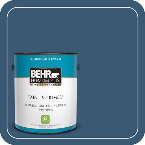 BEHR PREMIUM PLUS 1 gal. #M500-6 Express Blue Satin Enamel Low Odor Interior Paint & Primer