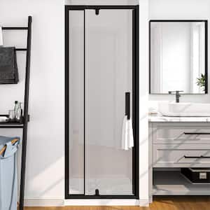 28 to 32 in. W x 72 in. H Framed Pivot Shower Door in Black with Clear Glass