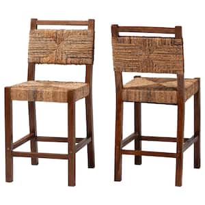 Cordoba 23.7 in. Natural Seagrass and Teak Wood Counter Stool (Set of 2)