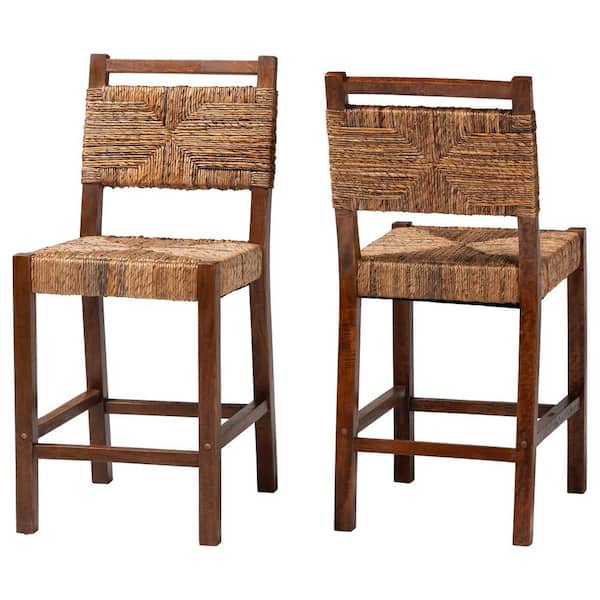 bali & pari Cordoba 23.7 in. Natural Seagrass and Teak Wood Counter Stool (Set of 2)