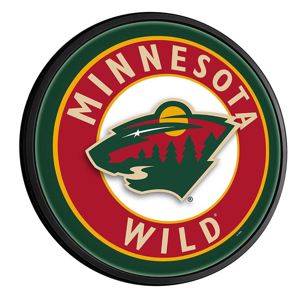 Minnesota Wild: Round Slimline Lighted Wall Sign 18 in. L x 18 in. W 2.5 in. D -  The Fan-Brand, NHMINN-130-01