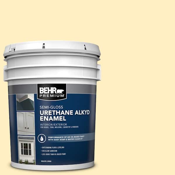 BEHR PREMIUM 5 gal. #380A-2 Moonlit Yellow Urethane Alkyd Semi-Gloss Enamel Interior/Exterior Paint