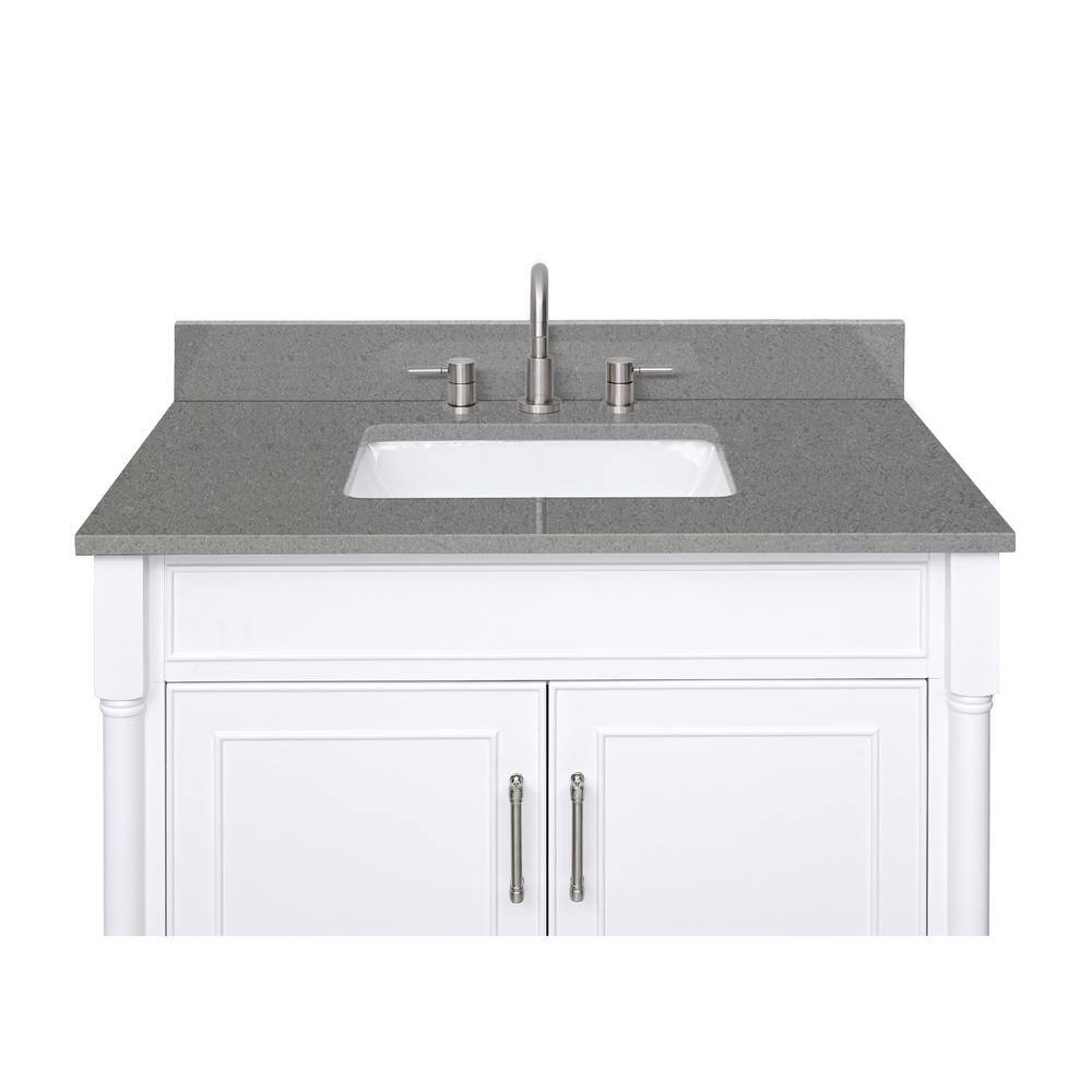 37'' Matte Gray Quartz Single Bathroom Vanity Top with Sink