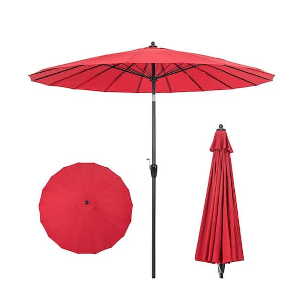 Unbranded 9 ft. Metal Market Round Patio Umbrella with 18 Fiberglass Ribs in Wine Red