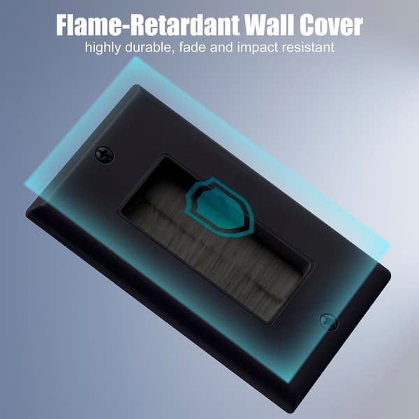 Brushed Steel Brush Wall Plate Single Gang Face Plate Cable Feed Through Cover Silver