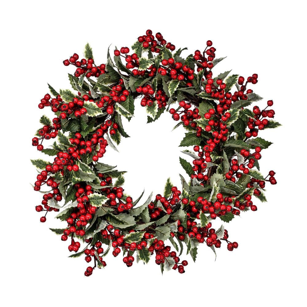 24 in. Green Artificial Waterproof Berry Mixed Holly Wreath price history on PriceWatchPro