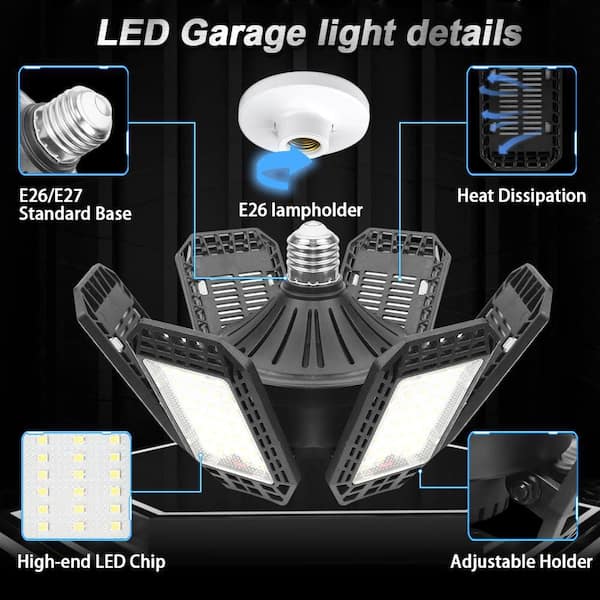 Adrinfly 2-Light 200-Watt LED Garage Light with Deformable Panels