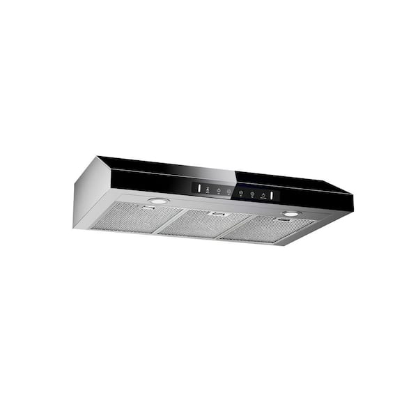 36 in. 900 CFM Ducted Under Cabinet Range Hood in Stainless Steel and Black Glass with Baffle Filters and LED Lights