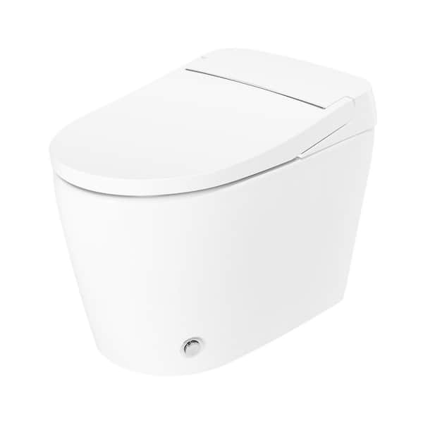 Elongated Bidet Toilet 1.28 GPF in White with Foot Sensor Lid, Heated Seat Night Light and Power-Off Flushing