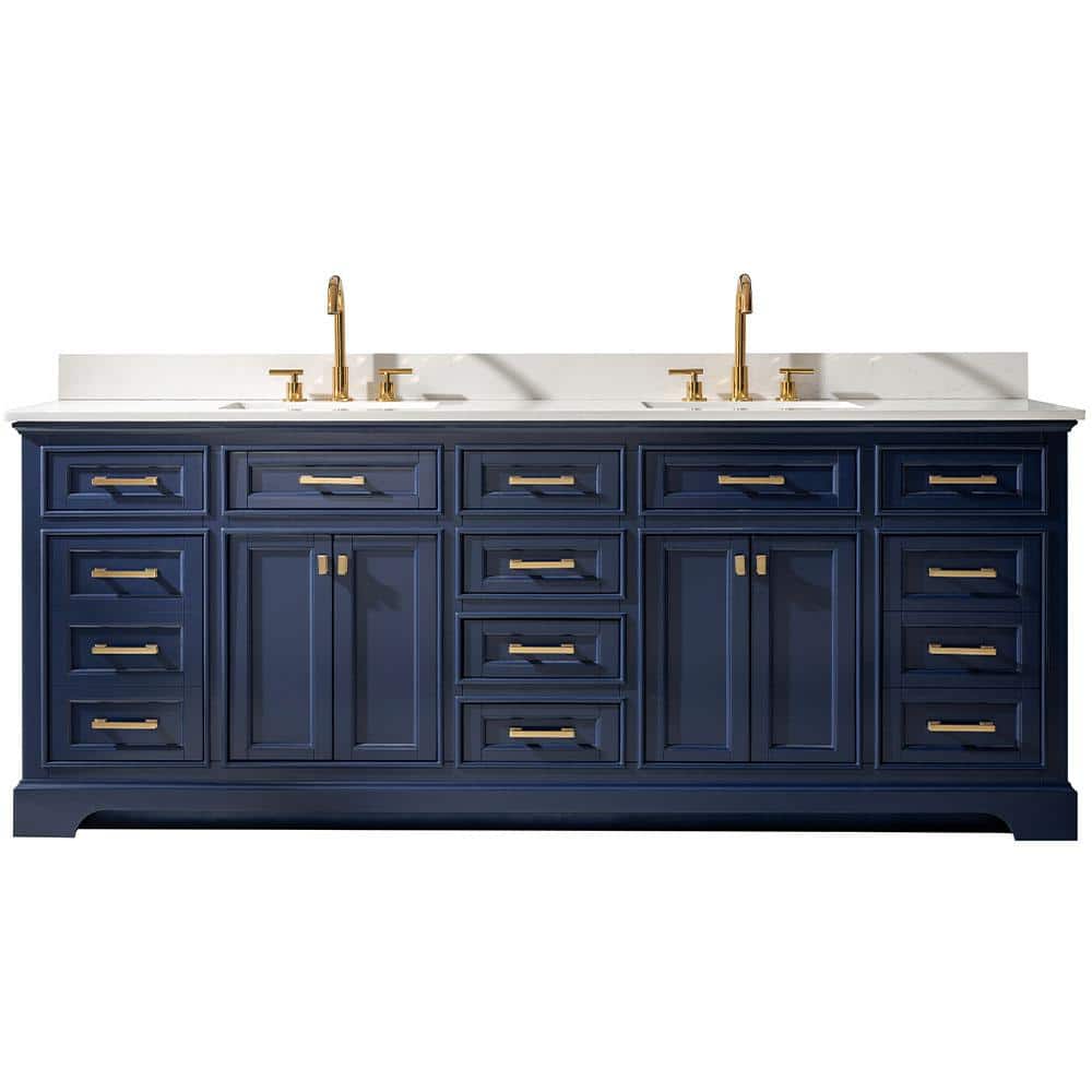 Milano 84" Blue Double Sink Vanity with Marble Top
