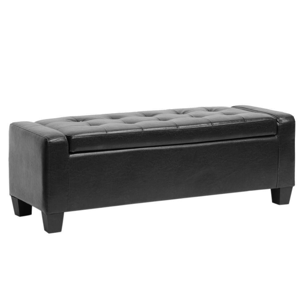 Manchester Black Tufted Leather Storage Ottoman