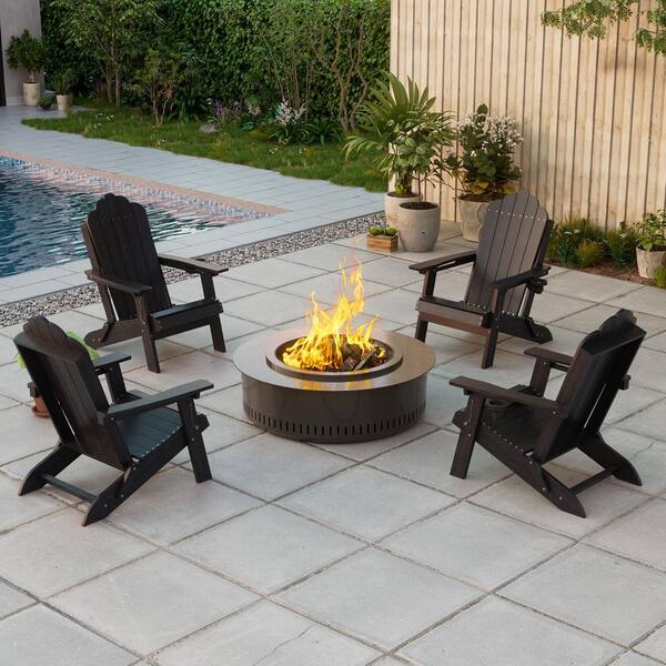 Serique Folding Adirondack Chair - Wood Texture HDPE, Weather Resistant Outdoor Chair