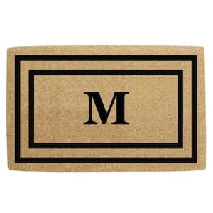 22 in. x 36 in. Heavy Duty Black Thin Double Picture Frame Monogrammed M Coco Door Mat