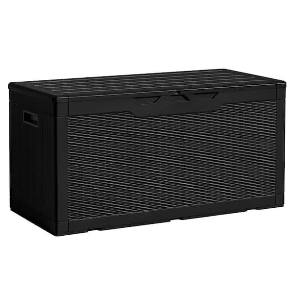 Unbranded 97 Gal. Black Resin Deck Box Waterproof Lockable for Outside and Patio