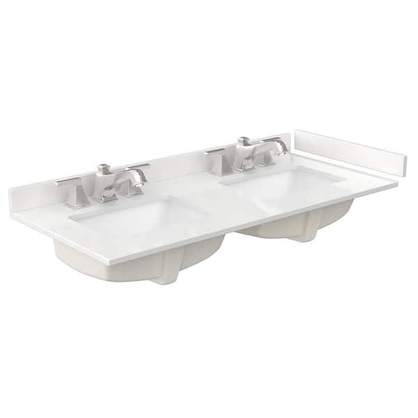 48 in. W x 22 in. D Quartz White Rectangular Double Sink Bathroom Vanity Top in White