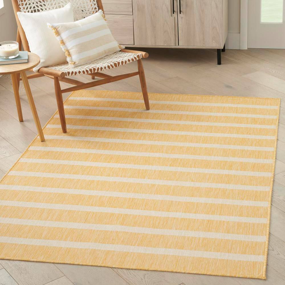 Yellow Ivory Striped Flatweave 5' x 7' Outdoor Rug