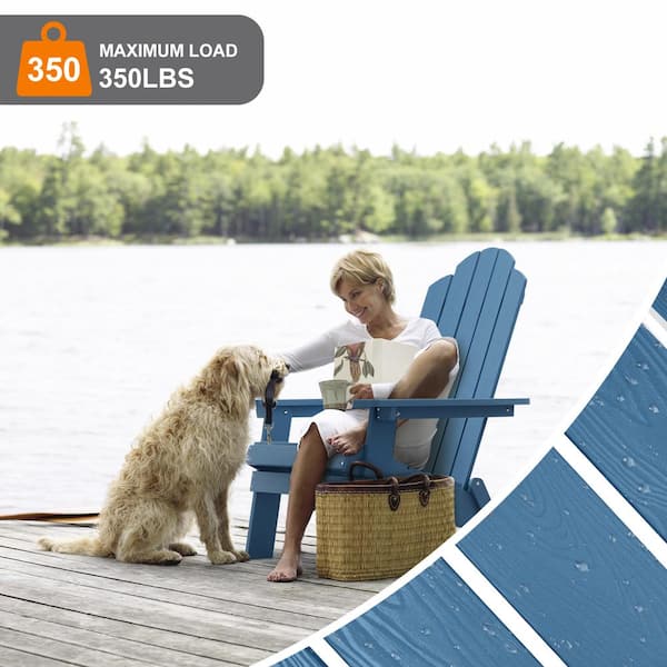 Navy Plastic Outdoor Patio Folding Adirondack Chair
