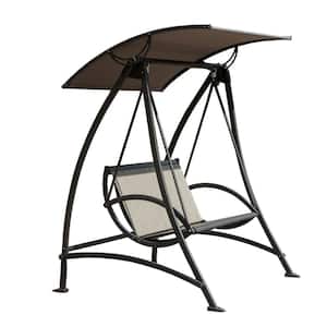 2-Person Metal Porch Patio Swings with Adjustable Canopy