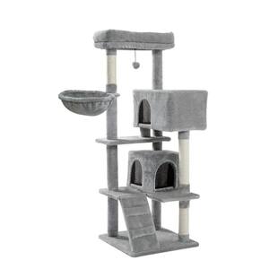 56.30 in. H Pet Cat Scratching Posts and Trees with Super Large Perch Double Condo Hammock in Gray