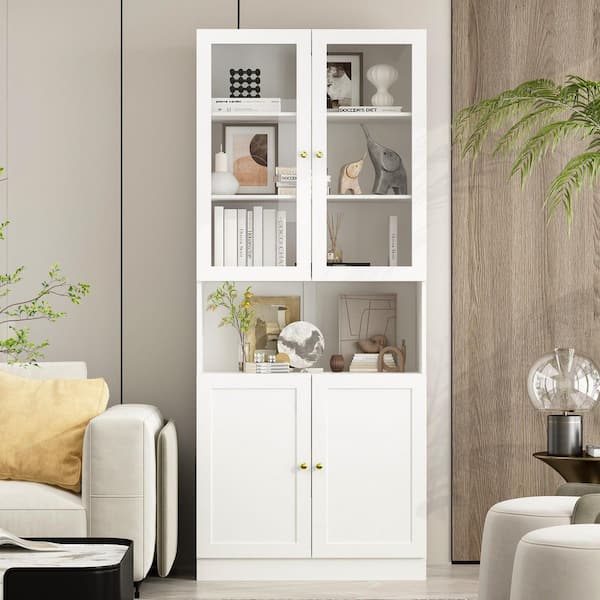 FUFU&GAGA White 70.9 in. Accent Cabinet Office Storage Cabinet with 6 Shelves, Glass Doors, Anti-Tip Kit