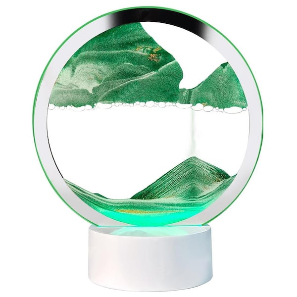 Afoxsos Green 3D Color Quicksand Moving Sand Art Liquid Motion with Light White Wooden Base for Table top, Desk Decor