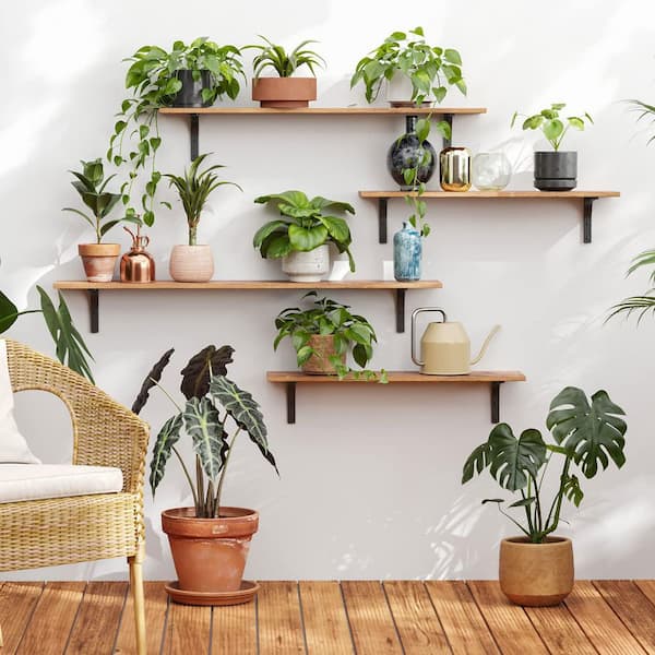 47.3 in W x 7.9 in Long Wall Shelves, Decorative Wall Shelf Set of 4 Rustic Brown