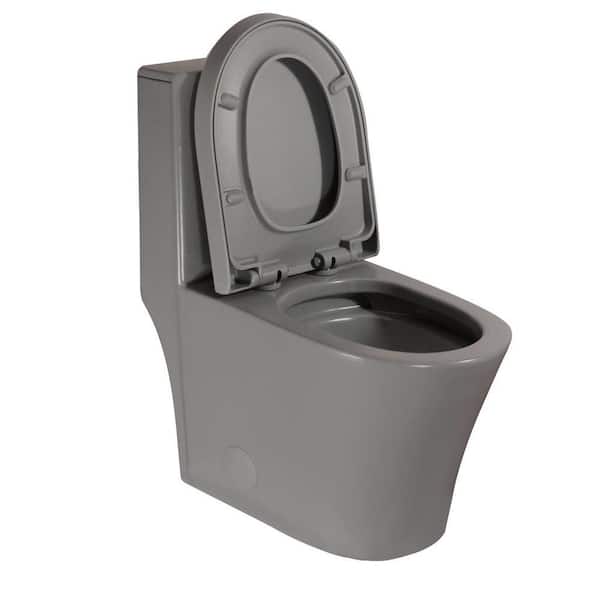 12 in. 1-piece 1.1/1.6 GPF Dual Flush Elongated Toilet in Gray with Seat Included, Slow-Close, Wax Rings