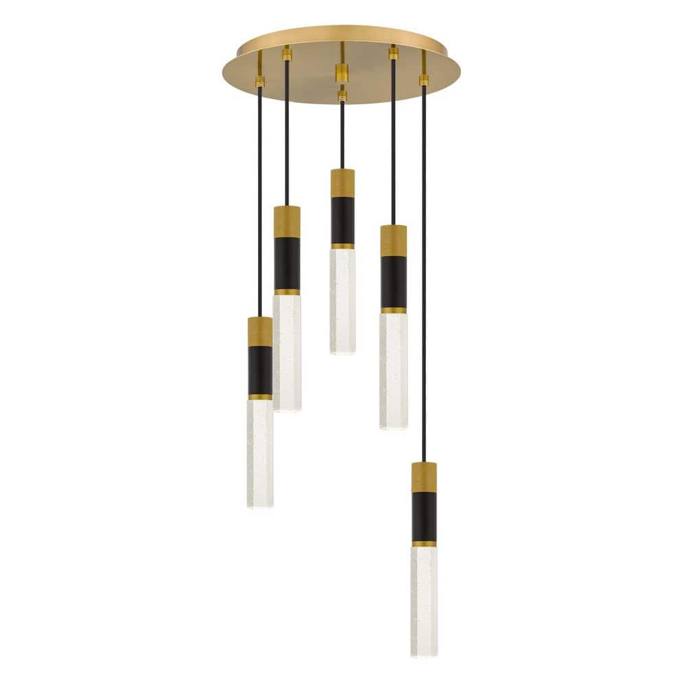 Davies 18-Watt 5 Light Brushed Gold Integrated LED Pendant Light with Seedy Crystal Shade price history on PriceWatchPro